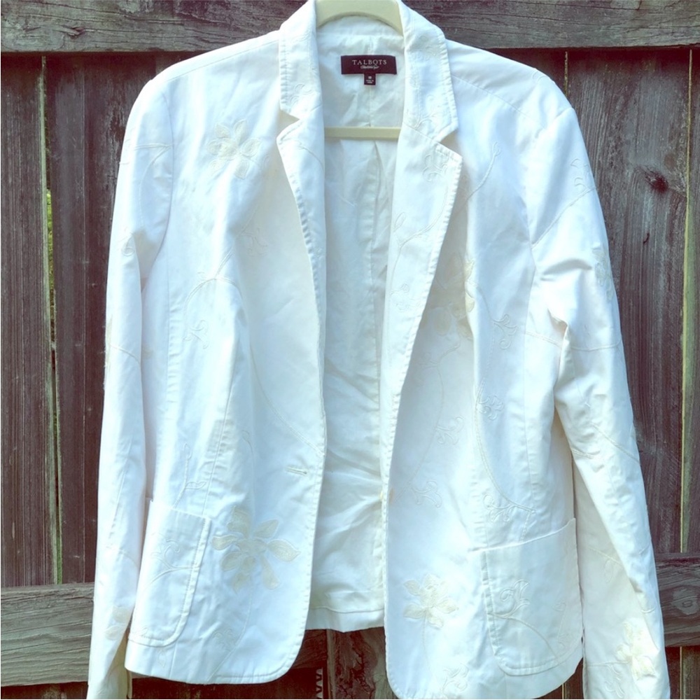 100% Cotton Talbots Embroidered White Blazer